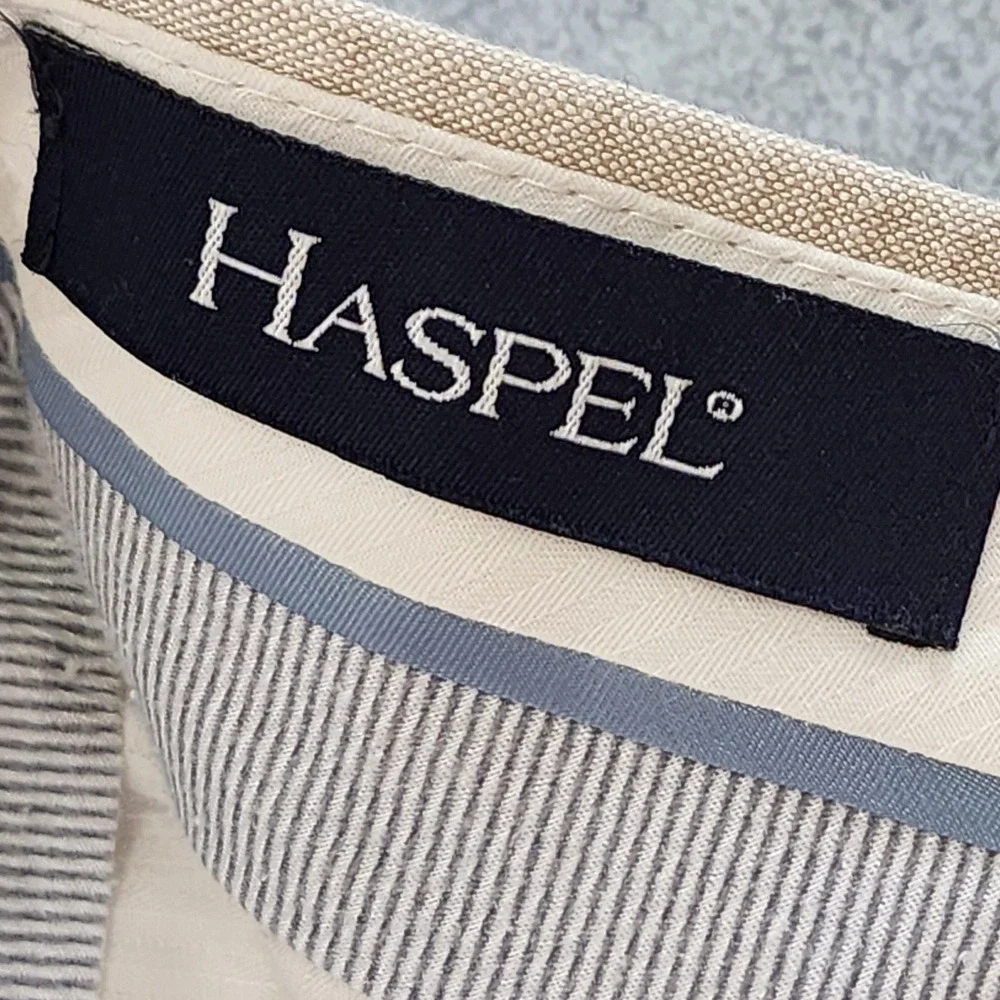 Haspel Linen Trousers Mens 34 Beige Straight Leg Flat Front Coastal Preppy Pants